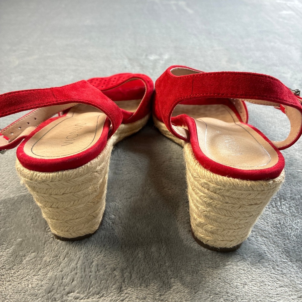 Vionic Ariel Red Suede Laser Cut Espadrille Wedge Sandals Womens 8M VS387 - Picture 9 of 16